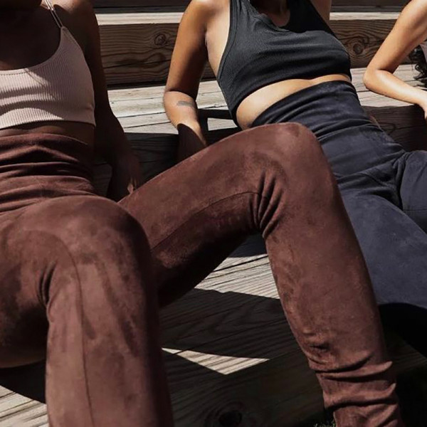 Women's 2021 autumn new solid color tight leggings slit suede high waist leggings women