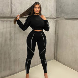 Women's autumn new casual sports short top tight-fitting anti-wear trousers two-piece suit