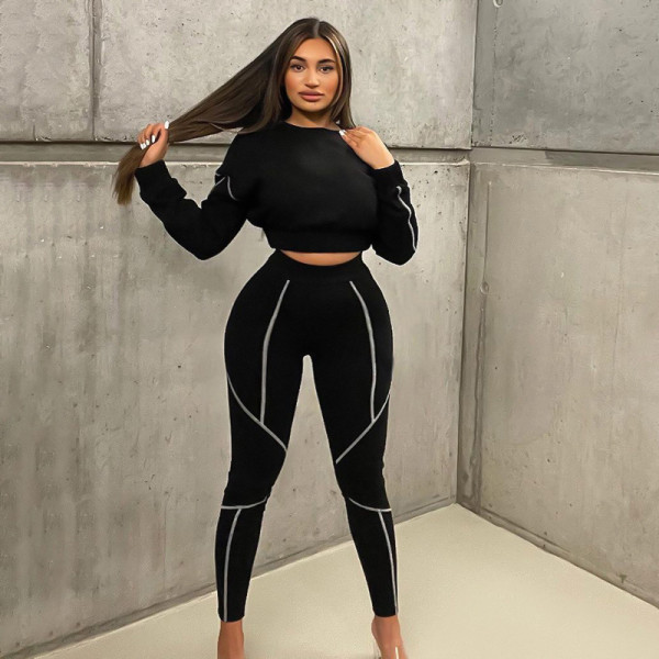 Women's autumn new casual sports short top tight-fitting anti-wear trousers two-piece suit