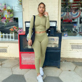 Fashion women's 2021 autumn solid color short hooded top sexy tight trousers suit