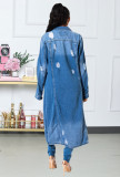 Autumn and winter new denim long trench coat cloak hole denim jacket female dress