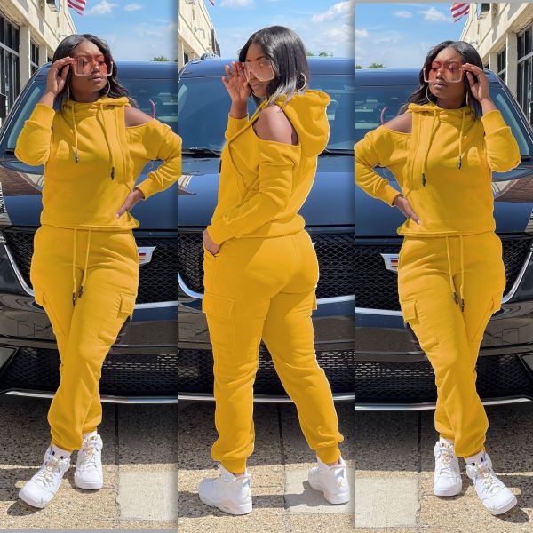 Women's sports suit sweater off-shoulder running wear hooded long-sleeved autumn and winter