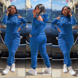 Women's sports suit sweater off-shoulder running wear hooded long-sleeved autumn and winter