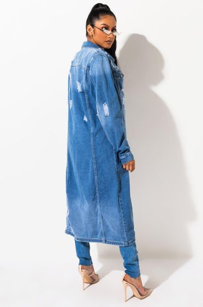 Autumn and winter new denim long trench coat cloak hole denim jacket female dress