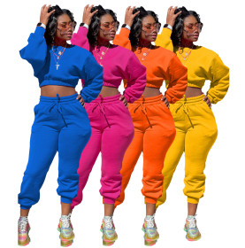 Women's sports sweater two-piece solid color thick autumn and winter casual wear suit