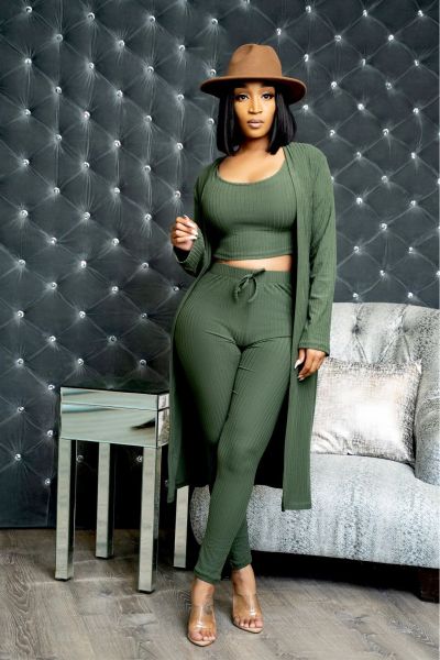 Women's autumn and winter new style high elastic pit strip solid color casual three-piece suit