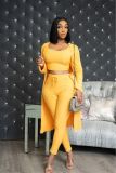 Women's autumn and winter new style high elastic pit strip solid color casual three-piece suit