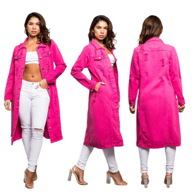 Autumn and winter new denim long trench coat cloak hole denim jacket female dress
