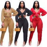 Women's spring and autumn new women's wrapped chest long-sleeved tight sexy tassel suit