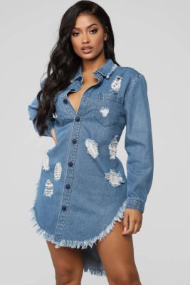 Popular ripped fringed denim dress