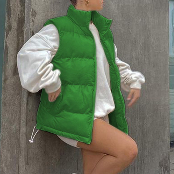 Winter new fashion women's blouse solid color stand-up collar quilted vest top
