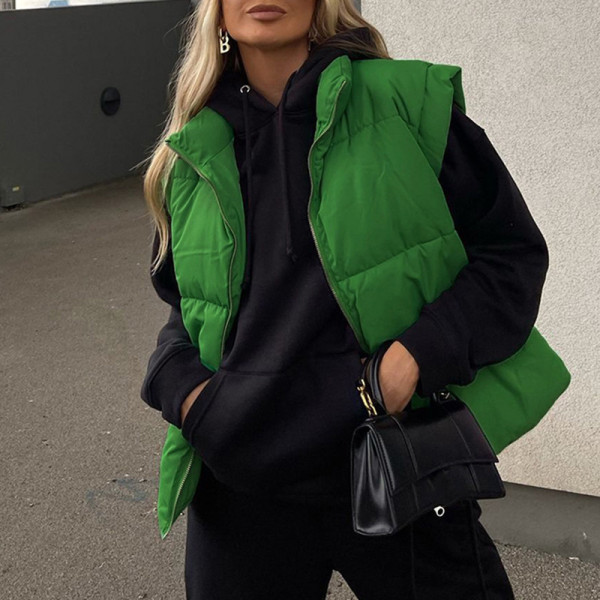 Winter new fashion women's blouse solid color stand-up collar quilted vest top