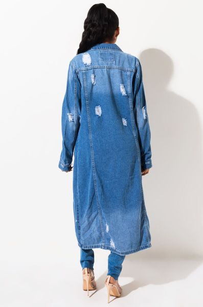 Autumn and winter new denim long trench coat cloak hole denim jacket female dress