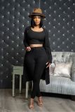 Women's autumn and winter new style high elastic pit strip solid color casual three-piece suit
