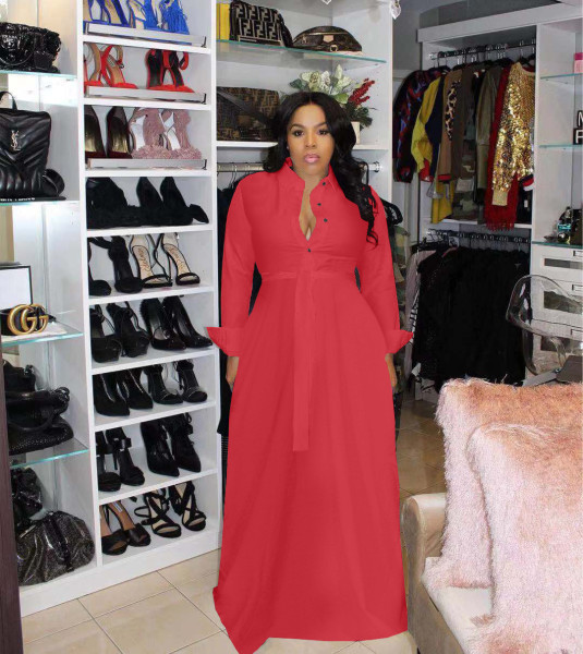 Women's sexy solid color shirt dress casual dress