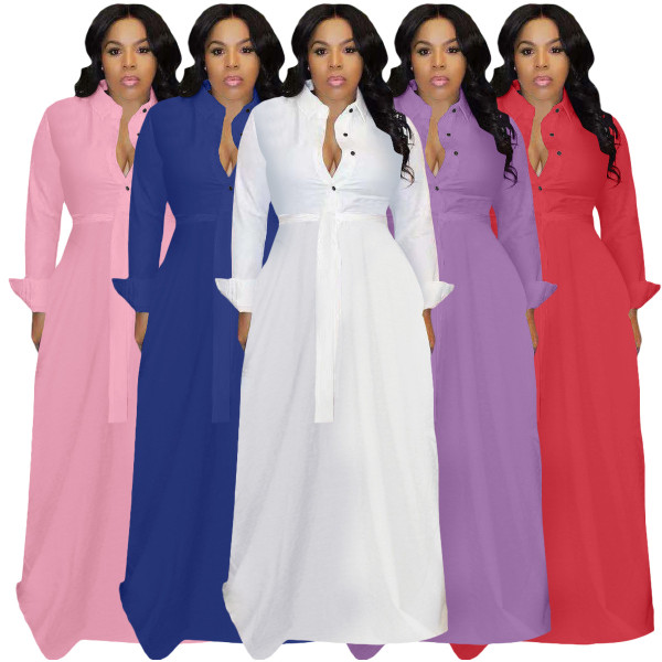 Women's sexy solid color shirt dress casual dress