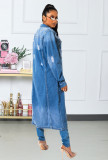 Autumn and winter new denim long trench coat cloak hole denim jacket female dress