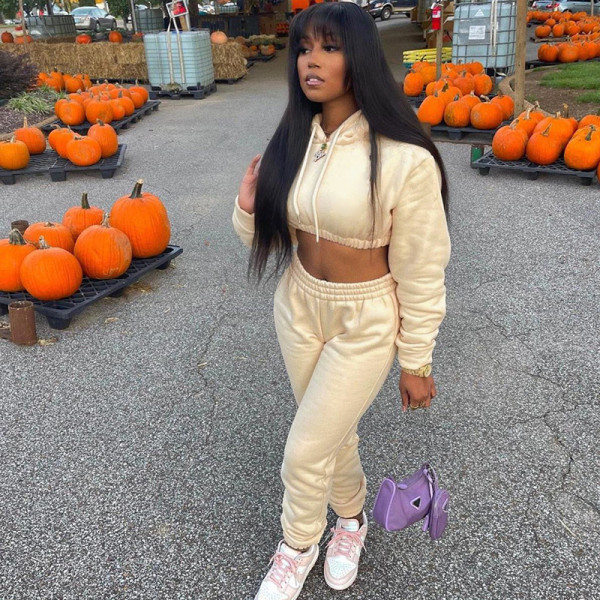 2021 autumn women's new fashion hooded waist solid color sweater and foot casual trousers suit