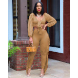 Women's spring and autumn new women's wrapped chest long-sleeved tight sexy tassel suit