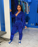 Winter warm gold velvet inlaid sequin stitching threaded casual suit