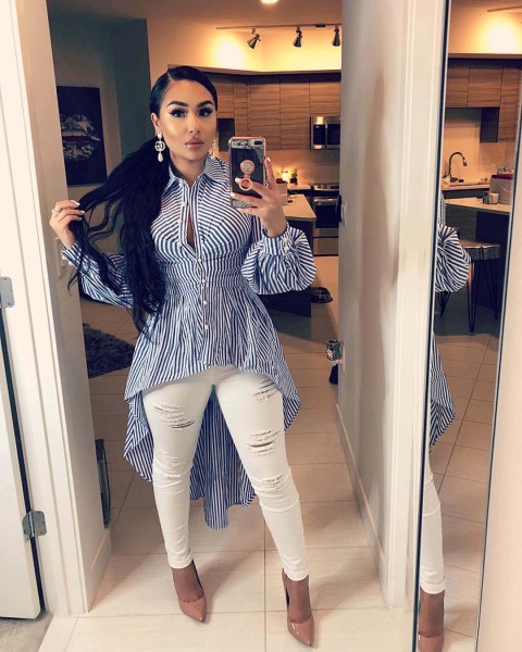 2021 autumn and winter striped print long and short shirt waist irregular swing skirt