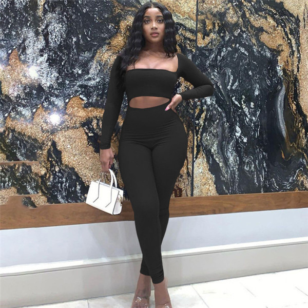 2021 autumn women's new sexy hollow low-cut high-waist hip-hip long-sleeved casual sports jumpsuit