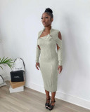 Autumn and winter new women's fashion pit strip solid color zipper dress