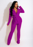 Pure color fashion V-neck women's two-piece suit