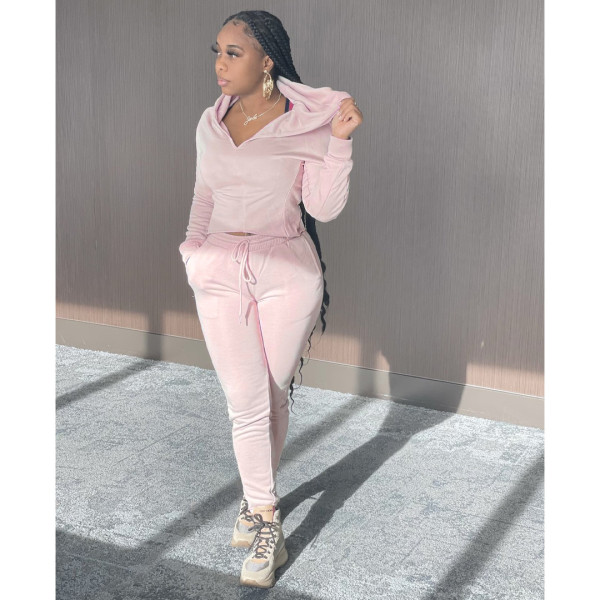 Hooded sweater and pants suit autumn and winter sports suit