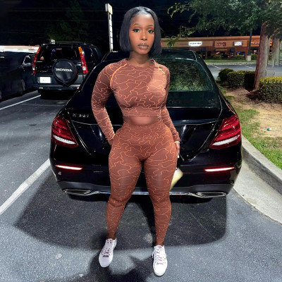 Fall 2021 new women's fashion print slim sports yoga suit