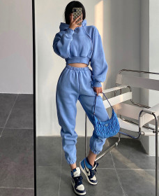 Street Hooded Short Pocket Spring and Autumn Sweater High Waist Loose Foot Sweat Pants Set
