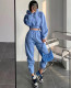 Street Hooded Short Pocket Spring and Autumn Sweater High Waist Loose Foot Sweat Pants Set