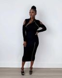 Autumn and winter new women's fashion pit strip solid color zipper dress