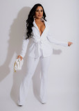 Pure color fashion V-neck women's two-piece suit