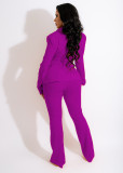 Pure color fashion V-neck women's two-piece suit