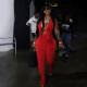 Women's 2021 autumn new sexy hollow halter strap slim top high waist trousers suit