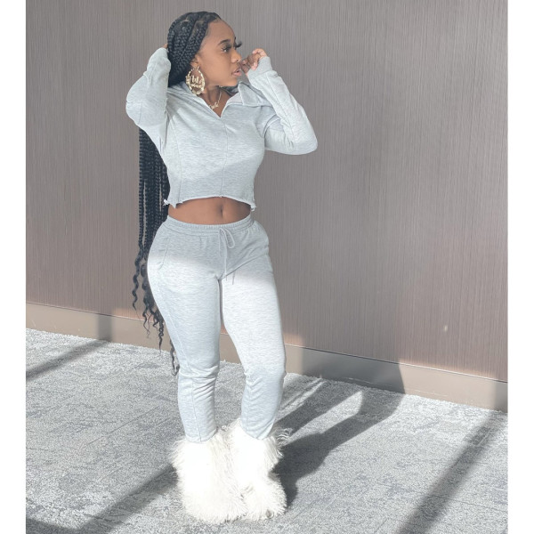 Hooded sweater and pants suit autumn and winter sports suit