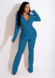 Pure color fashion V-neck women's two-piece suit