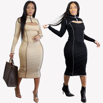 Sexy fashion zipper anti-sewing autumn and winter dress