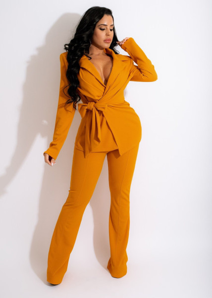 Pure color fashion V-neck women's two-piece suit