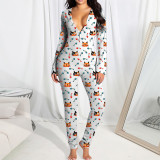 Printed cartoon element pajamas open jumpsuit