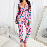 Printed cartoon element pajamas open jumpsuit
