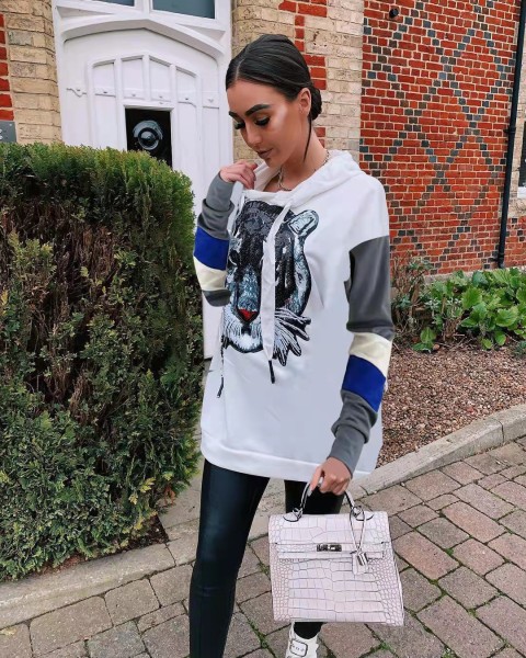 Fashion sweet sequins love eyes tiger head letters long-sleeved shirt