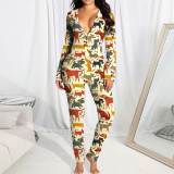 Printed cartoon element pajamas open jumpsuit
