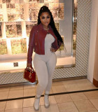 Women Fashion PU Leather Solid Color Irregular Women's Leather Jacket