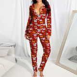 Printed cartoon element pajamas open jumpsuit