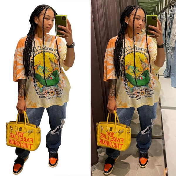 Trendy street fashion new positioning printed T-shirt