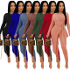 Ladies round neck tie knotted slits sanded fashionable sexy 2-piece suit