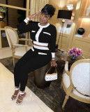 Fashion sexy solid color round neck pit strip casual pants suit suit