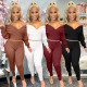 Women's clothing solid color pit strip thread big V-neck strapless sexy two-piece suit